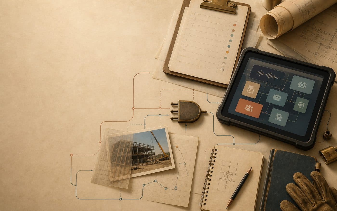 Construction and trades workflow artifacts organized into an AI-enabled operating flow